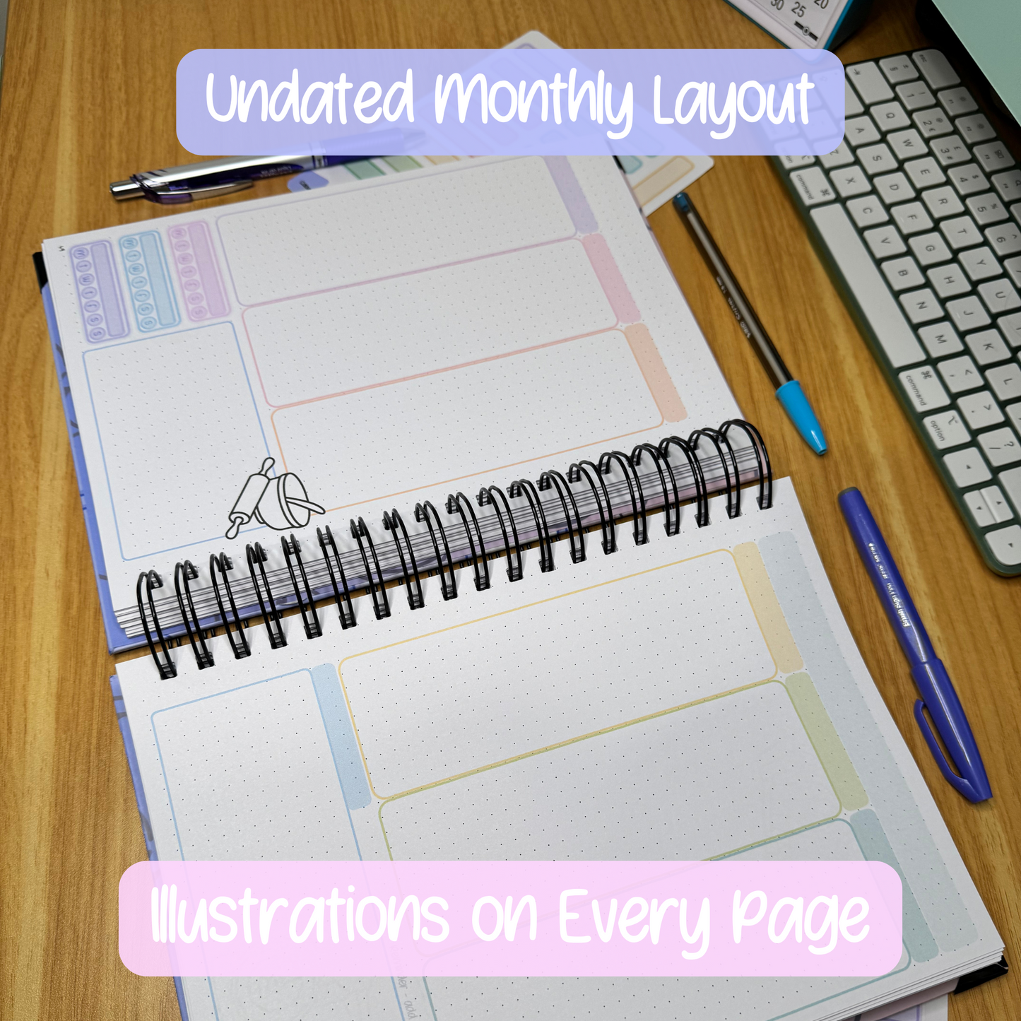 Hobby Illustrated Undated Bullet Journal-Style Planner - Flexible Layout for Creative Planning