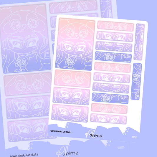 Anime Panda Girl Write-on Blocks - Removable Colourful Planner Sticker Sheet - Flexible Productivity Stickers - Writable Paper