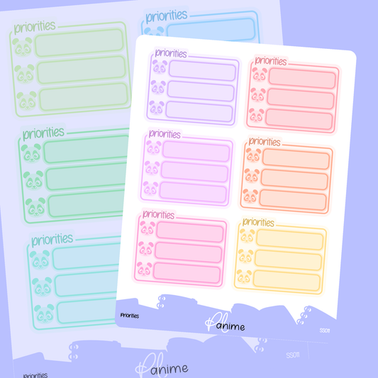 "Priorities" Removable Colourful Planner Sticker Sheet - Flexible Productivity Stickers - Writable Paper